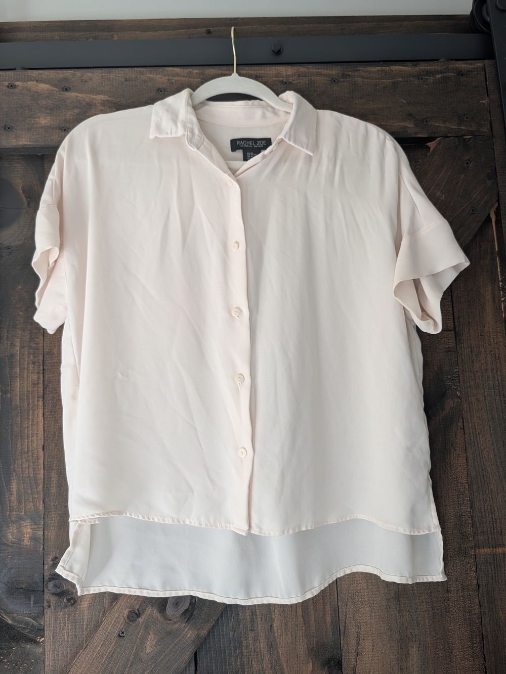 Rachel Zoe Pale Pink Short-Sleeve Button Front Blouse